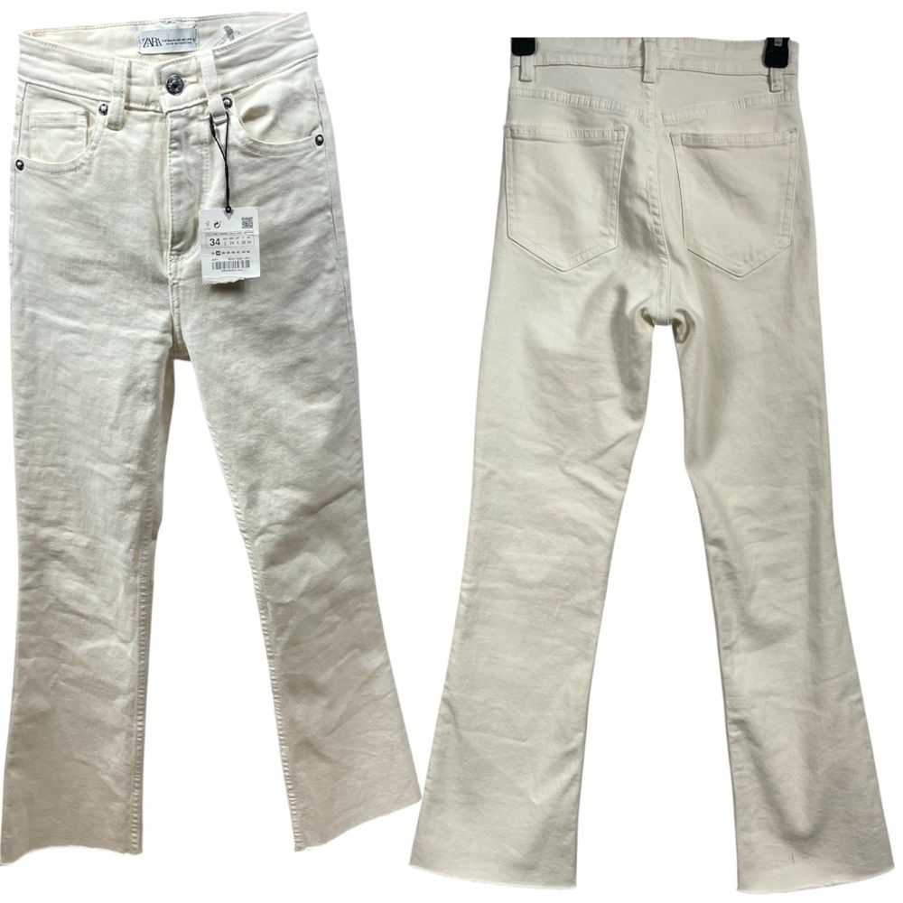 NWT Zara Kick Flare Neutral Cream Jeans 2 Cream Fray Cotton Ivory Norm Prep